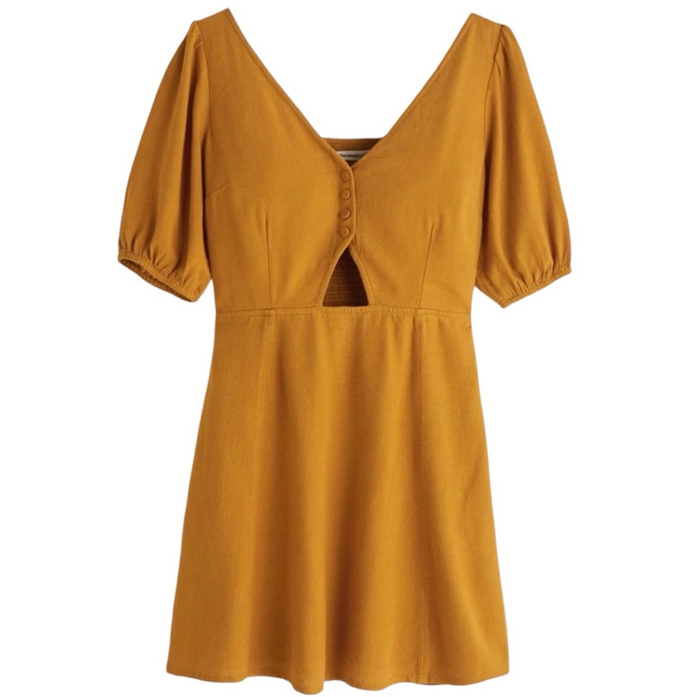 Abercrombie & Fitch NWT Puff Sleeve Cutout Linen Mini Dress, Size M